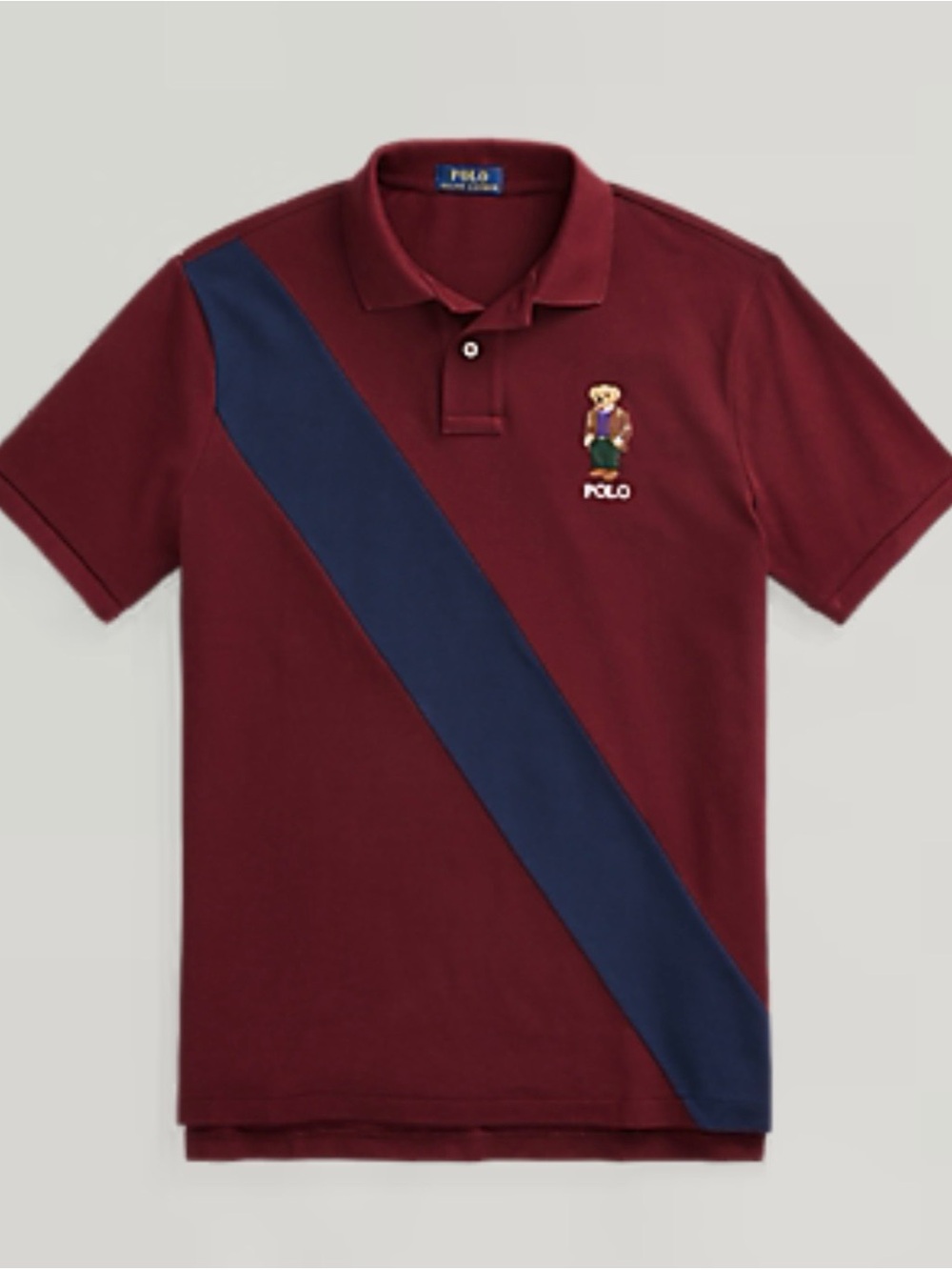 Polo by Ralph Lauren Men’s Burgundy Polo with Navy Diagonal Stripe